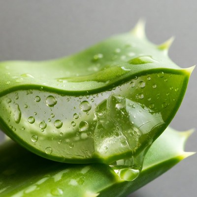 Fresh aloe vera leaf with water droplets