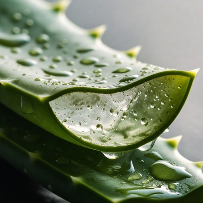 Dewy Aloe Vera Leaf Closeup