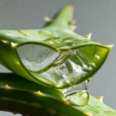 Split Aloe Vera Leaf with Water Droplets