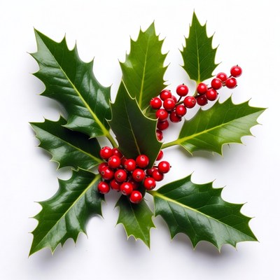 Holly Leaves with Red Berries