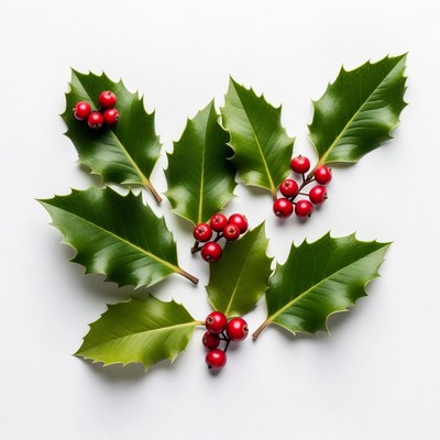 Holly Leaves with Red Berries