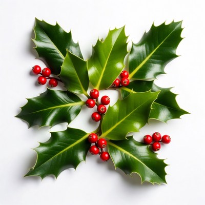 Holly Leaves with Red Berries