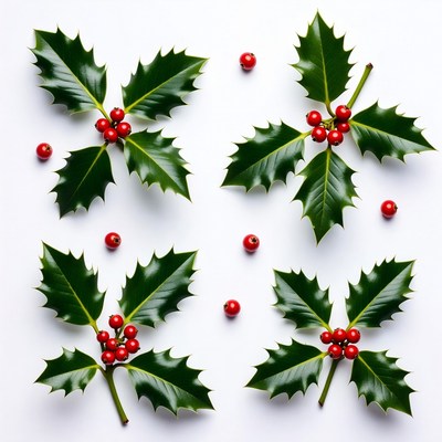 Holly Leaves with Red Berries