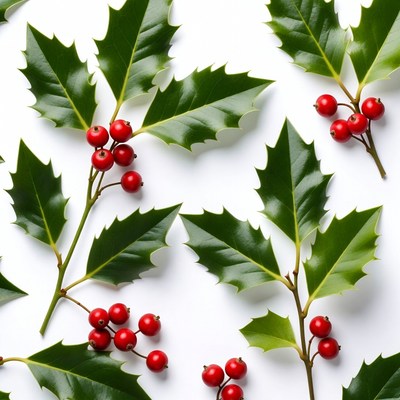 Holly Leaves with Red Berries