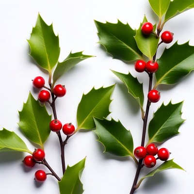 Holly Leaves with Red Berries