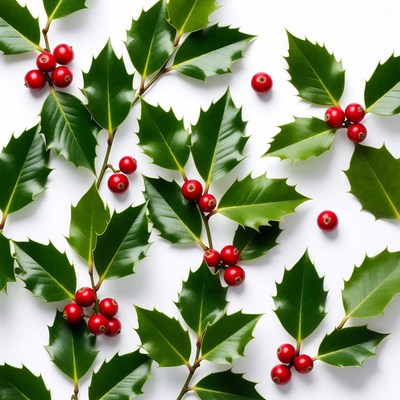 Holly Leaves and Red Berries