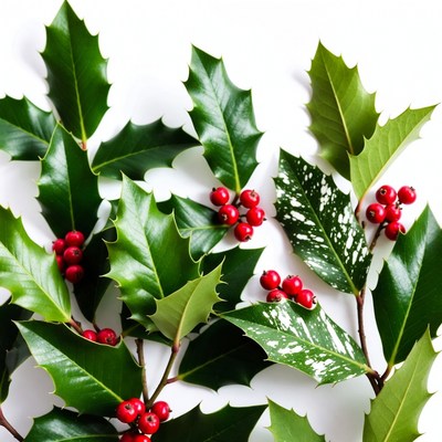 Holly Leaves with Red Berries
