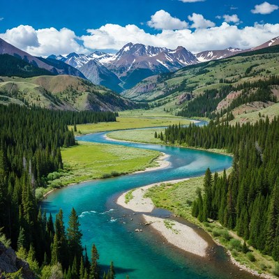 Turquoise River in Mountain Valley