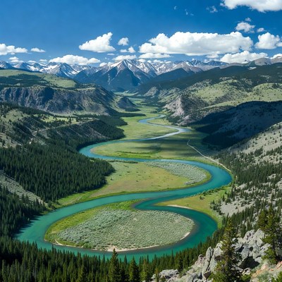 Winding turquoise river in mountains