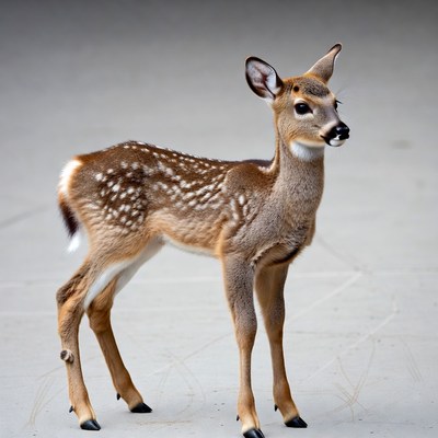 Baby fawn standing on gray background