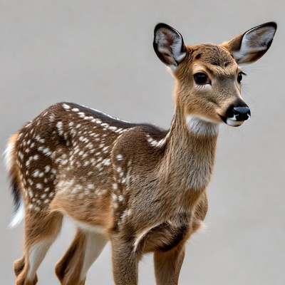 Baby fawn standing on gray background