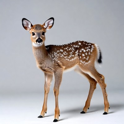 Baby Fawn Standing on White Background