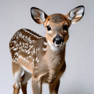 Baby fawn standing on white background