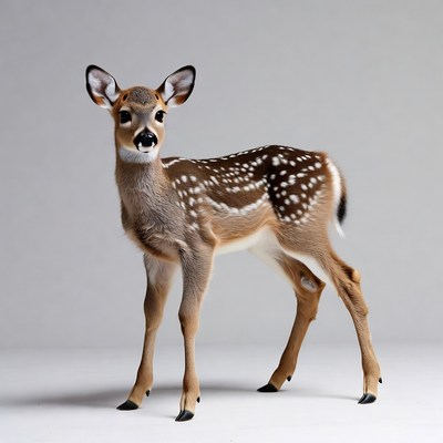 Baby fawn standing on white background