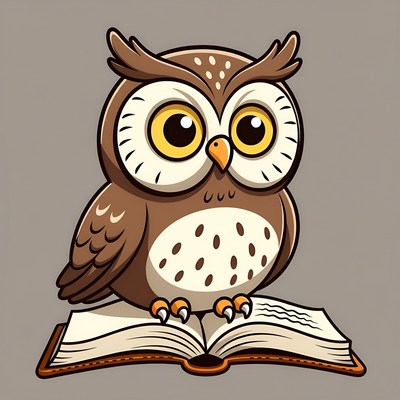 Cute cartoon owl reading book