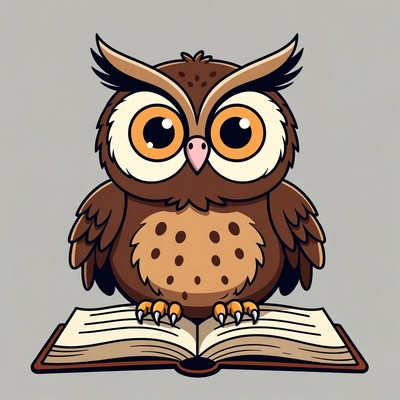 Cartoon Owl Reading Book