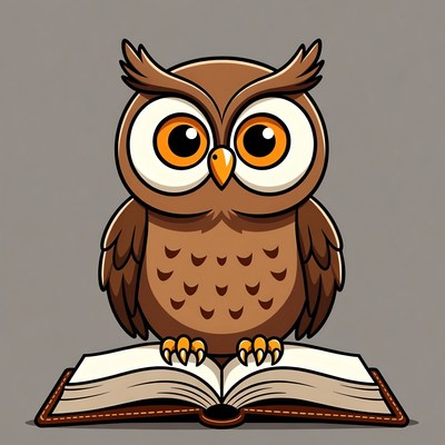 Cartoon Owl Reading Book
