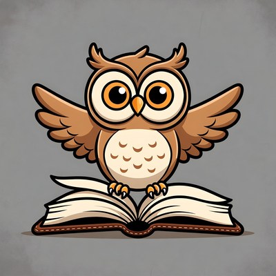 Cartoon Owl Reading Open Book