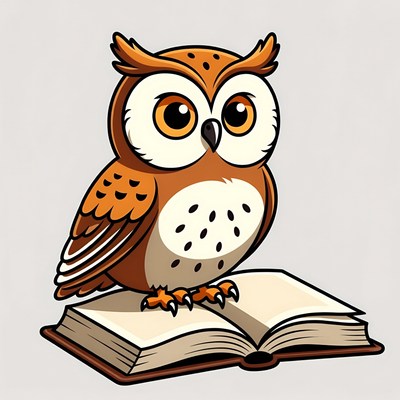 Cartoon Owl Reading Book