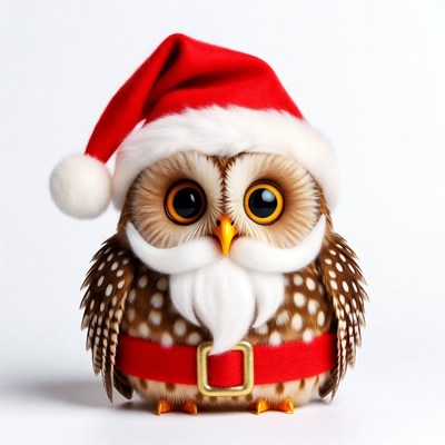 Cute Owl Wearing Santa Hat