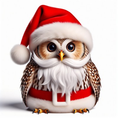 Cute Owl Wearing Santa Hat
