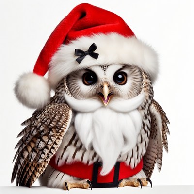 Owl wearing Santa hat and suit