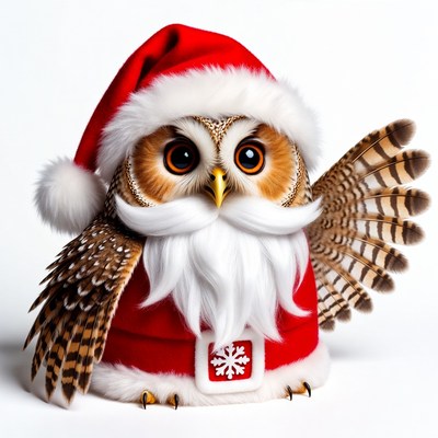 Santa Claus Owl Wearing Red Hat