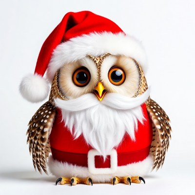 Owl Wearing Santa Hat and Suit
