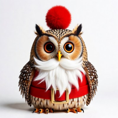 Owl Wearing Santa Hat and Beard