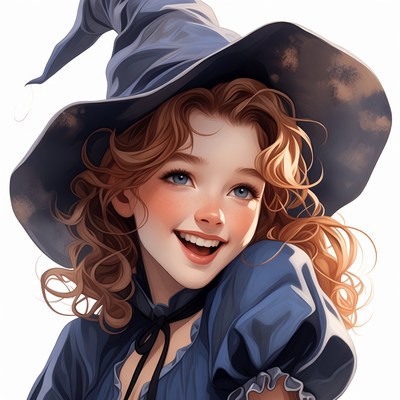 Smiling girl in witch hat