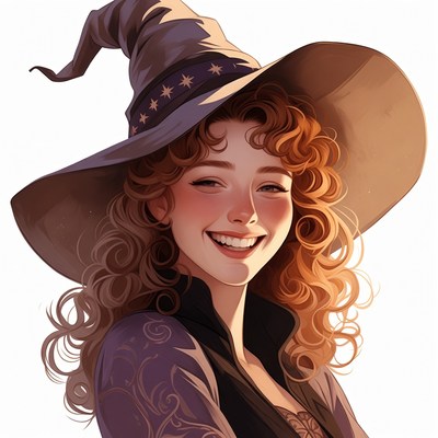 Smiling Witch with Curly Red Hair