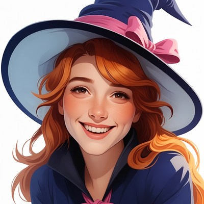 Smiling Witch Girl with Red Hair