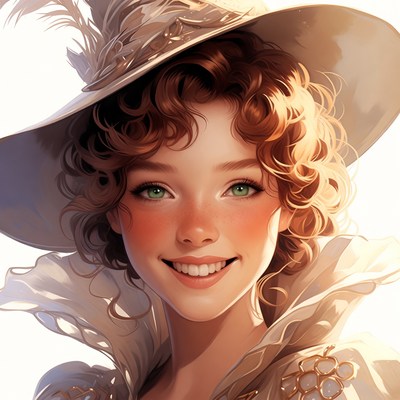 Smiling woman in feathered hat