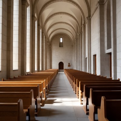 Empty Wooden Church Pew Aisle