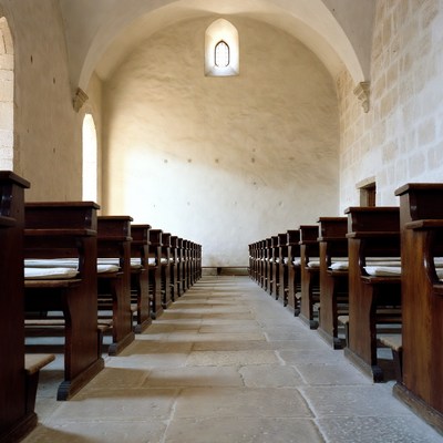 Empty Wooden Church Pews