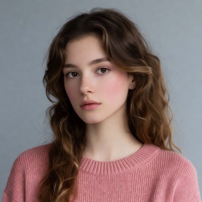 Young woman in pink sweater