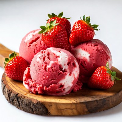 Strawberry Ice Cream on Wooden Board