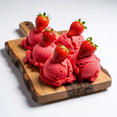 Strawberry Ice Cream Scoops on Board