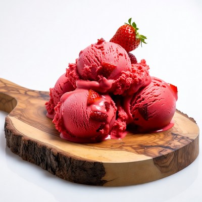 Strawberry Ice Cream on Wooden Board
