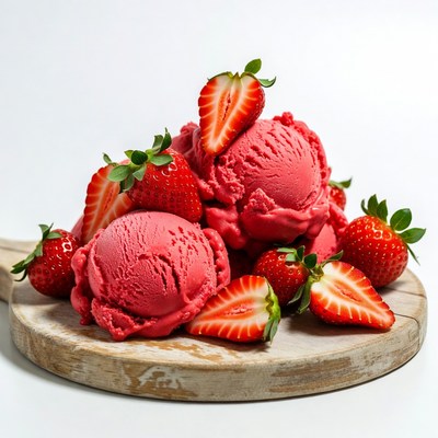 Strawberry Ice Cream on Wooden Board