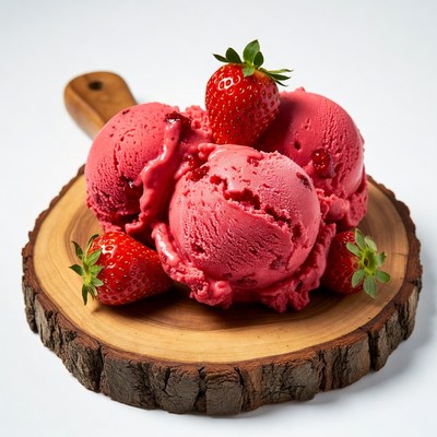 Strawberry Ice Cream on Wooden Board
