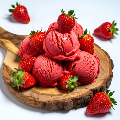 Strawberry Ice Cream on Wooden Paddle