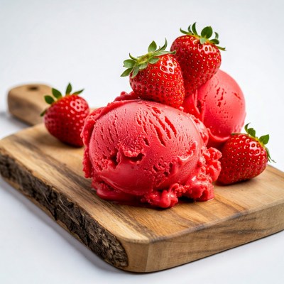 Strawberry Ice Cream on Wooden Board
