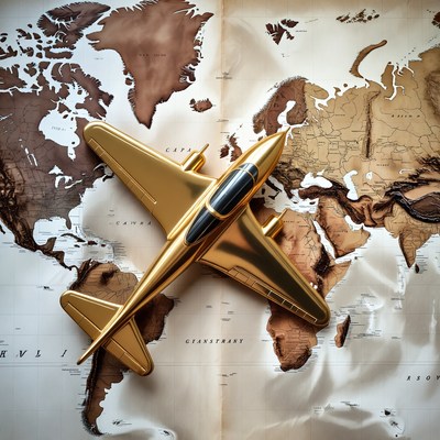 Golden Airplane on World Map