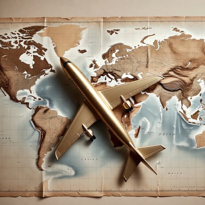 Golden Airplane on World Map