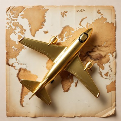 Golden Airplane on World Map