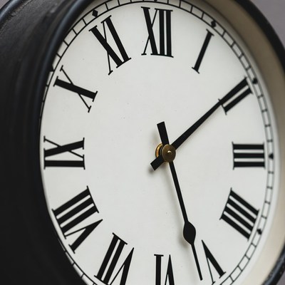 Black wall clock with Roman numerals