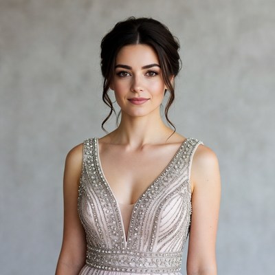 Woman in Beaded Pink Dress