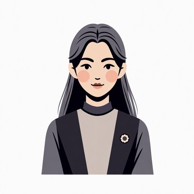 Asian woman illustration with brooch