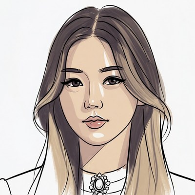 Asian woman with bangs illustration
